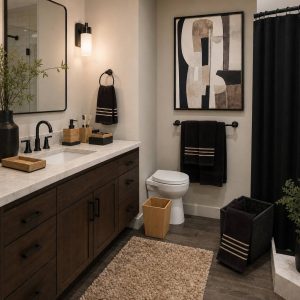 Black and natural brown-Bath Set