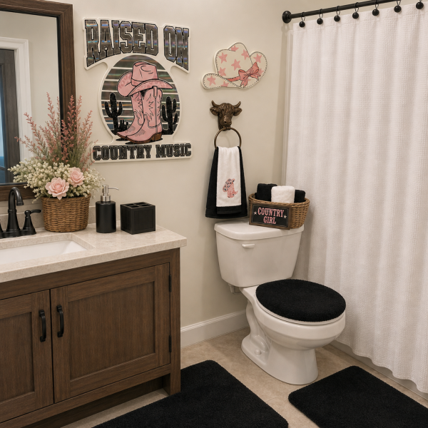 Black, White and Pink Country Girl-Bath Set