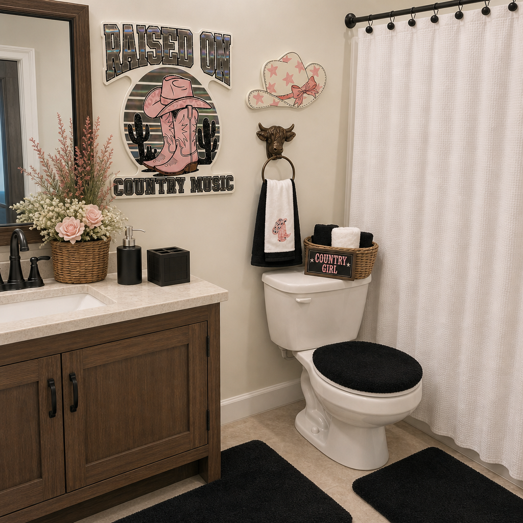 Black, White and Pink Country Girl-Bath Set - Image 1