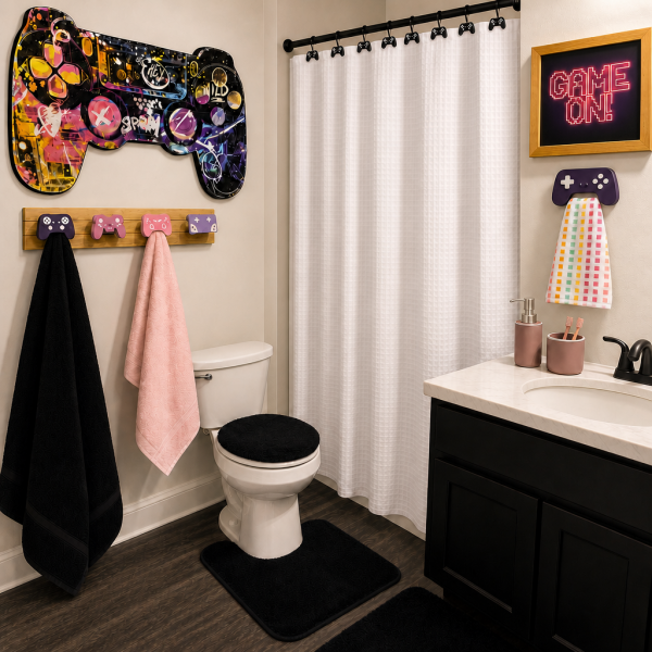 Pink and black Gamer girl-Bath Set