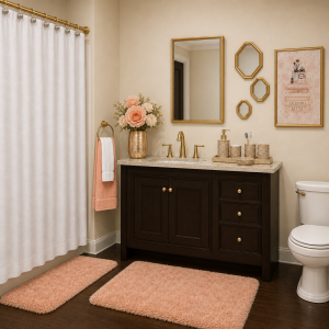 Peach white and gold Dior- Bath Set