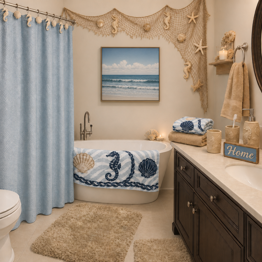 Powder Blue and Tan Sea World-Bath Set - Image 1
