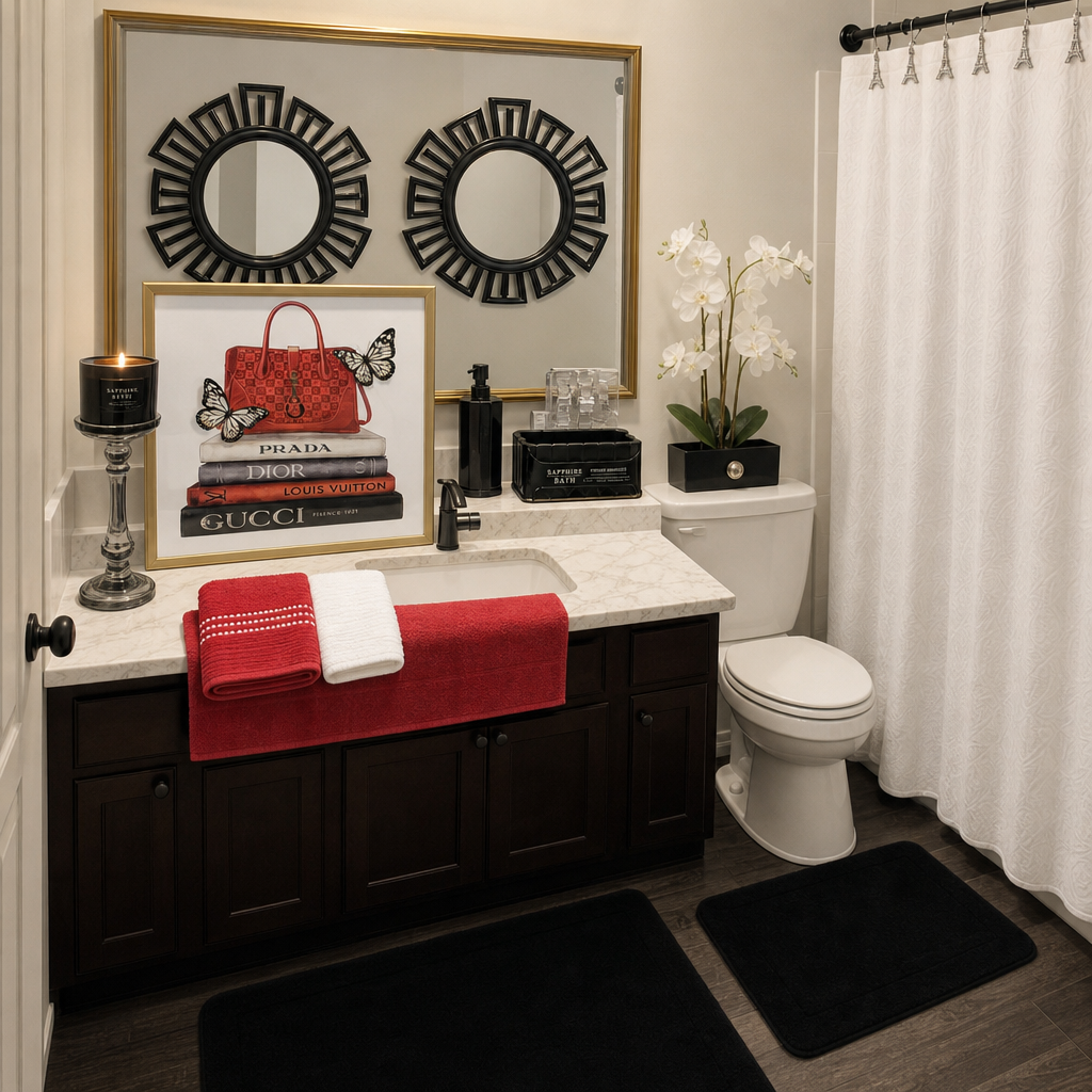 Red, Black and White-Bath Set - Image 1