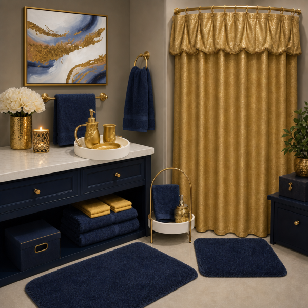 Navy Blue and Gold-Bath Set