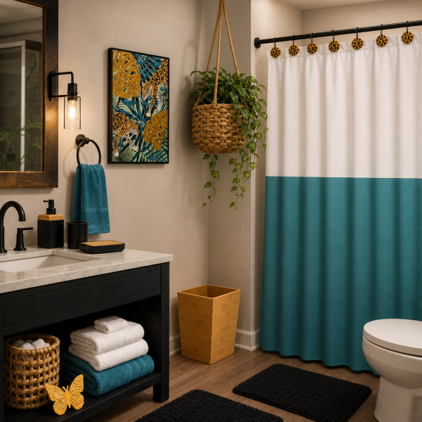 Turquoise and Black Safari-Bath Set