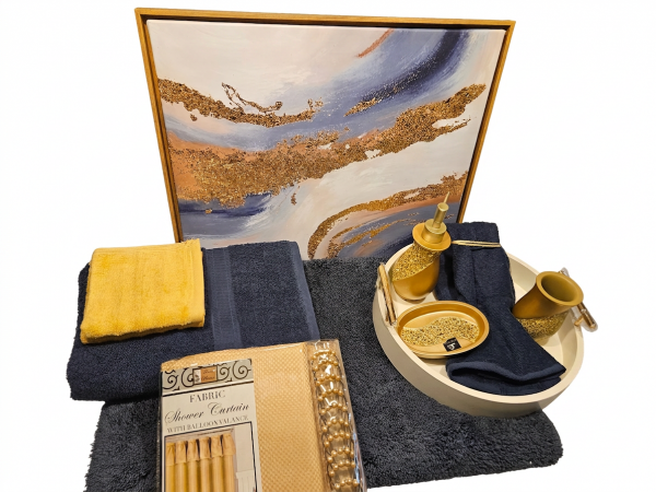 Navy Blue and Gold-Bath Set