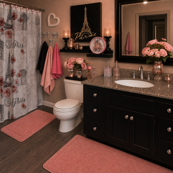 Pink and Black Paris Bath Set